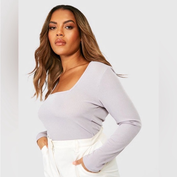 Boohoo SQUARE NECK LONG SLEEVE TOP - Picture 2 of 7